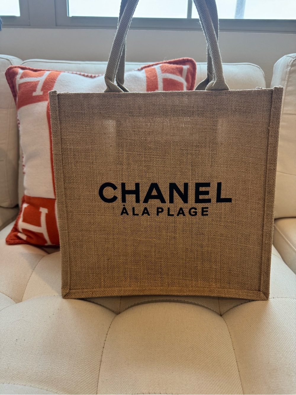VIP Natural Jute Tote with Black Logo